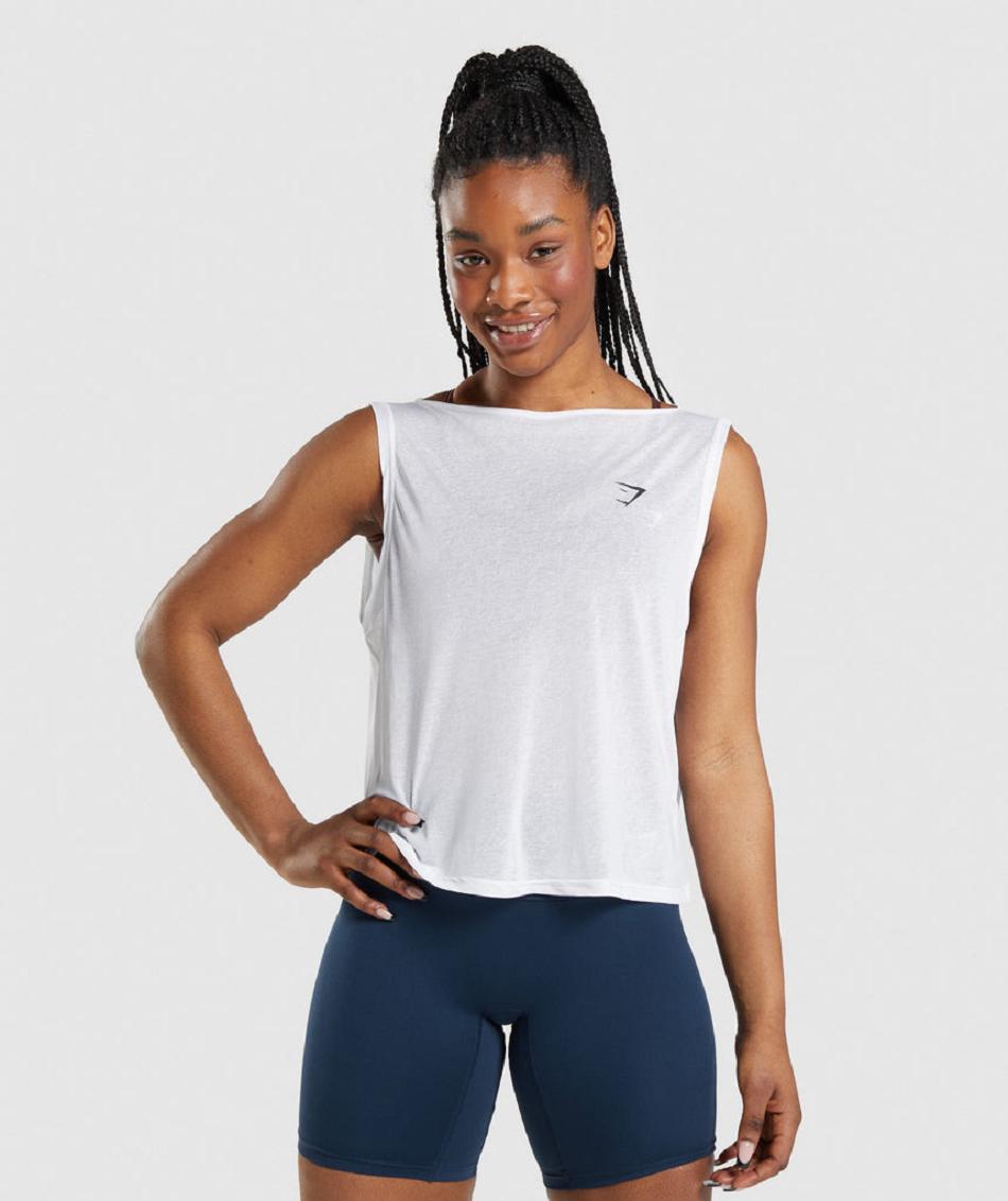 Camiseta Tirantes Gymshark Entrenamiento Oversized Mujer Blancas | CO 2390DFM